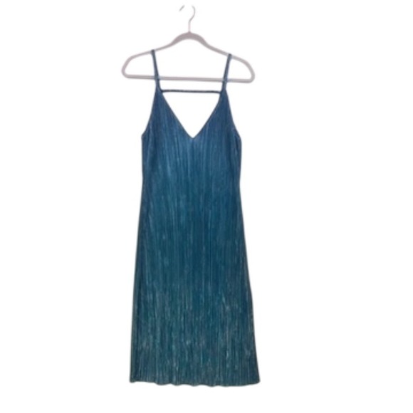 Boohoo Dresses & Skirts - Boohoo Night Metallic Pleated Strappy Midi Dress Teal Blue Size 8